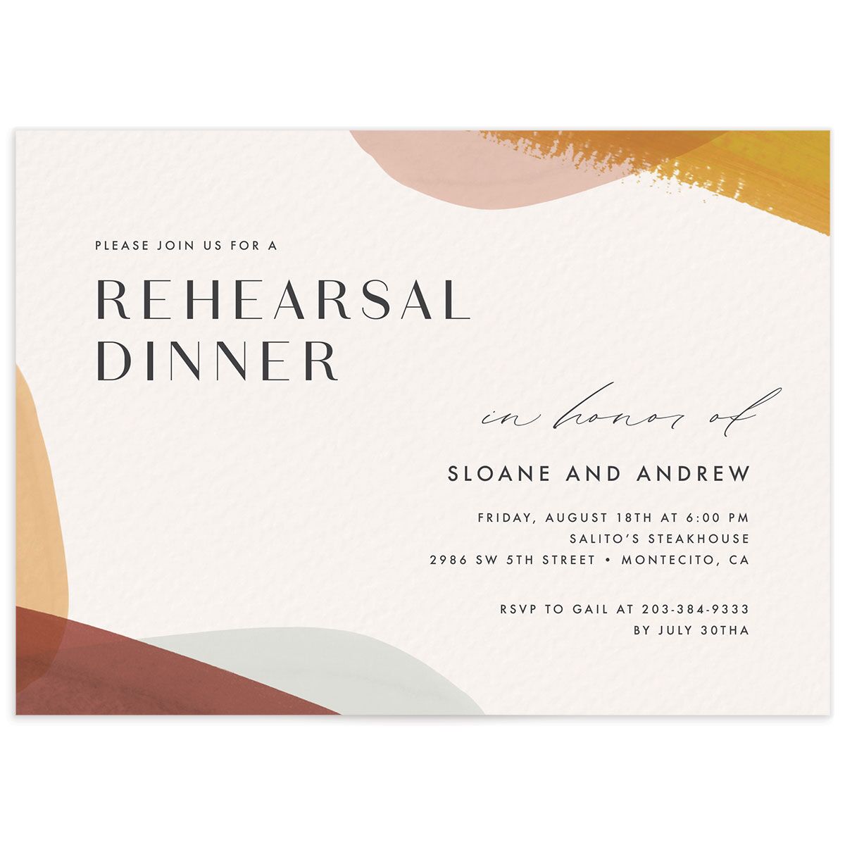 Contemporary Brushstroke Rehearsal Dinner Invitations