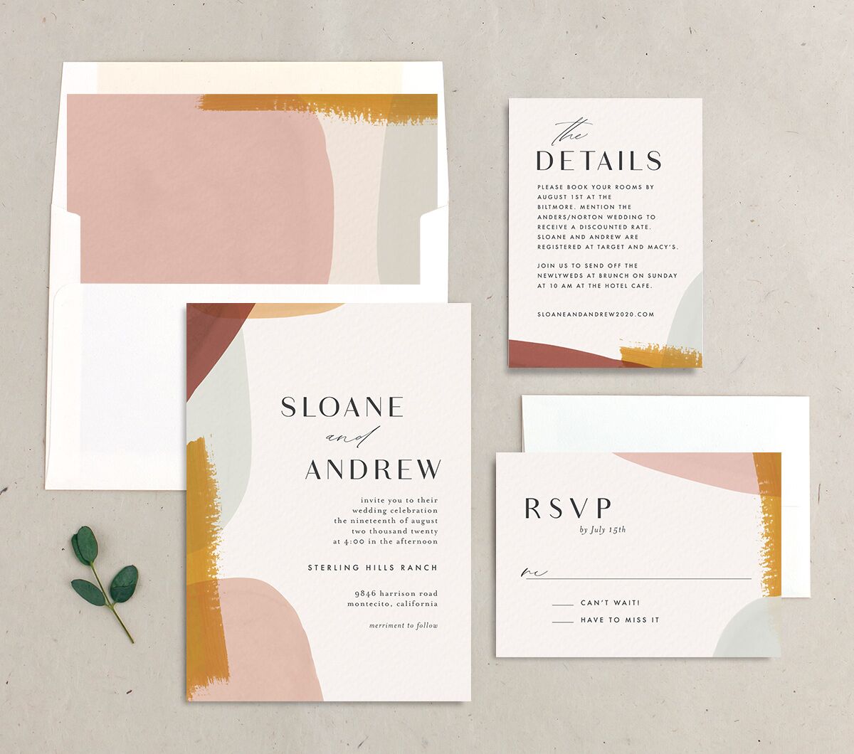 Contemporary Brushstroke Wedding Invitations Dijon Signature No