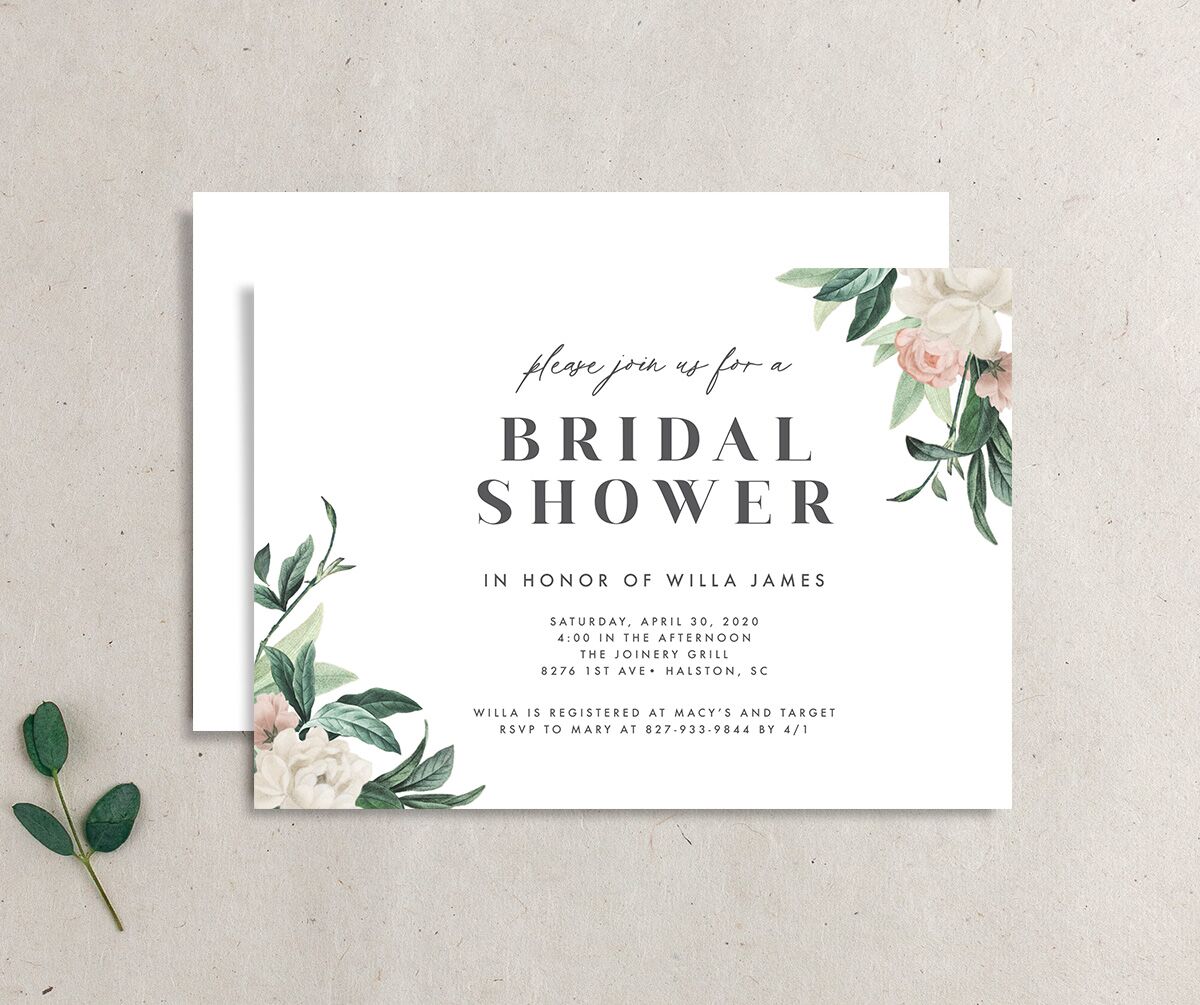 Botanica Bridal Shower Invitations Pure White Signature