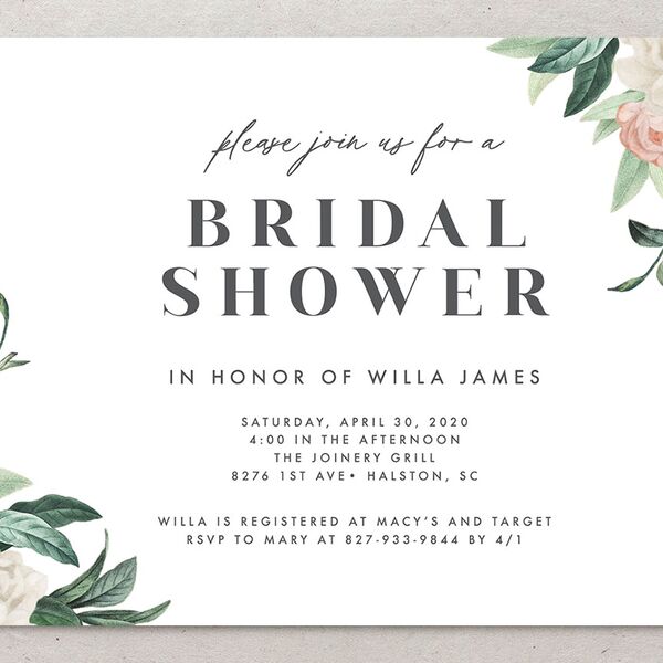 Botanica Bridal Shower Invitations Pure White Signature
