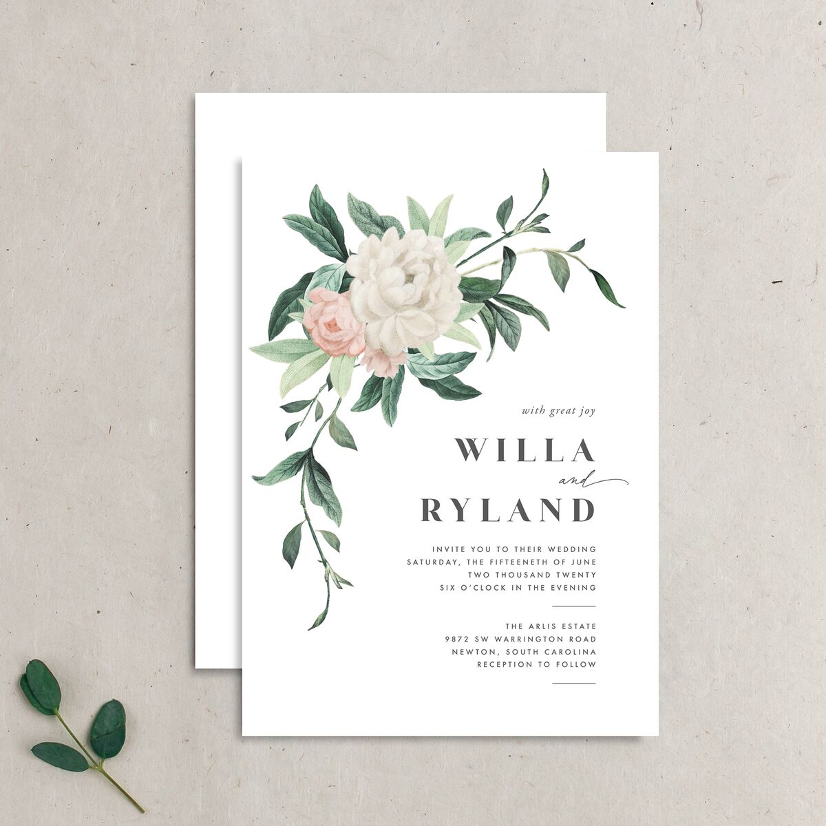 Elegant Peony Wedding Invitations Pure White Signature No