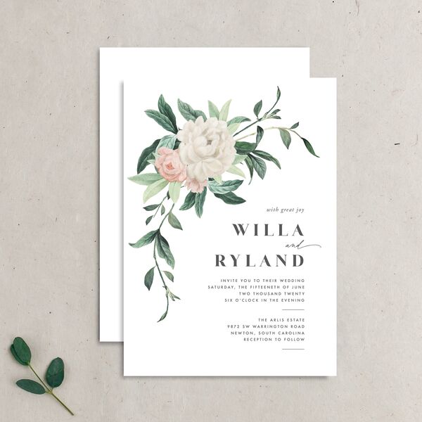 Elegant Peony Wedding Invitations Pure White Signature No