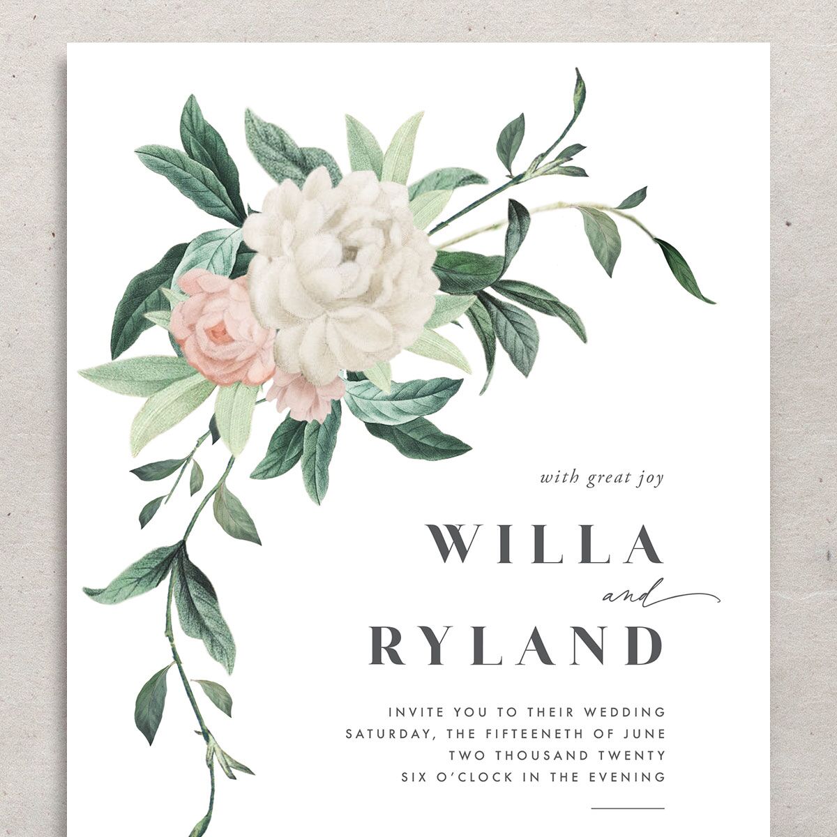 Elegant Peony Wedding Invitations Pure White Signature No