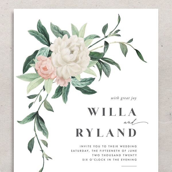 Elegant Peony Wedding Invitations Pure White Signature No