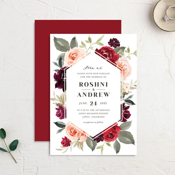 Vibrant Floral Wedding Invitations Deep Claret Signature No
