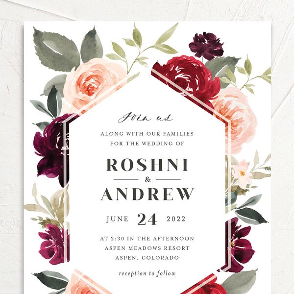Vibrant Floral Wedding Invitations Deep Claret Signature No