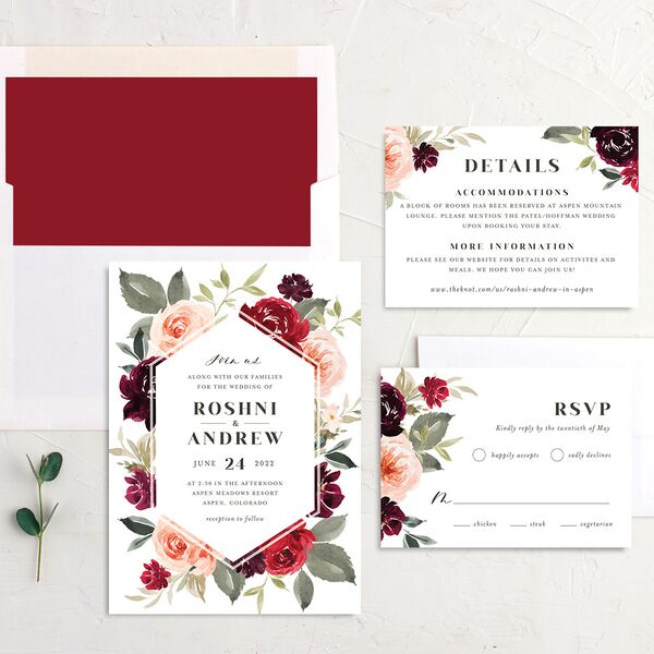 Vibrant Floral Wedding Invitations Deep Claret Signature No