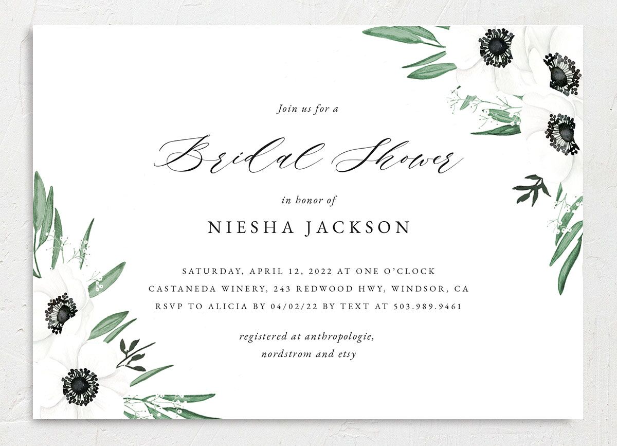 Classic Anemone Bridal Shower Invitations Hunter Green Signature