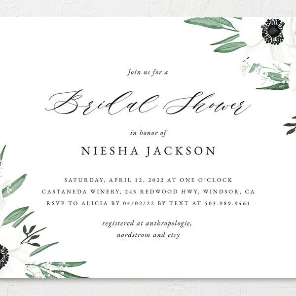 Classic Anemone Bridal Shower Invitations Hunter Green Signature