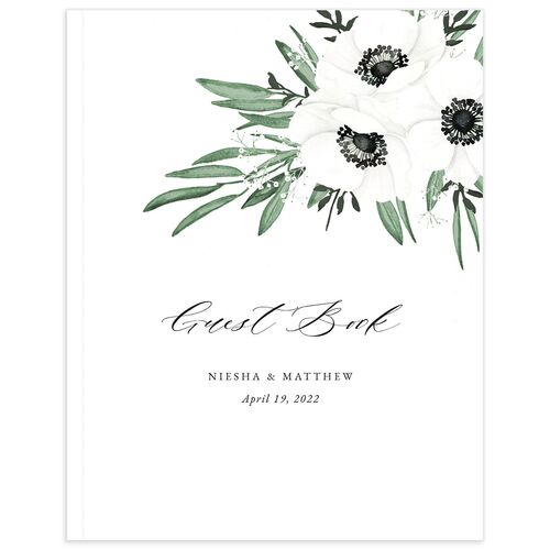 Classic Anemone Wedding Guest Book Hunter Green