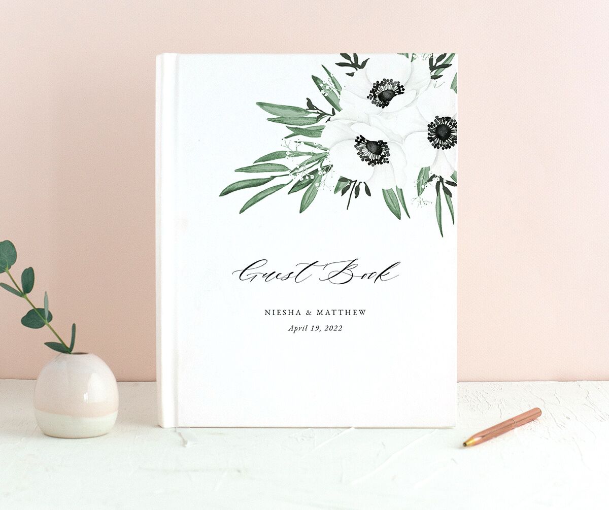 Elegant Windflower Wedding Guest Book front