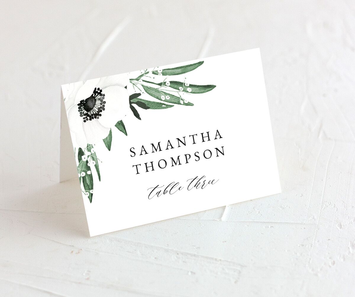 Elegant Windflower Place Cards front in green