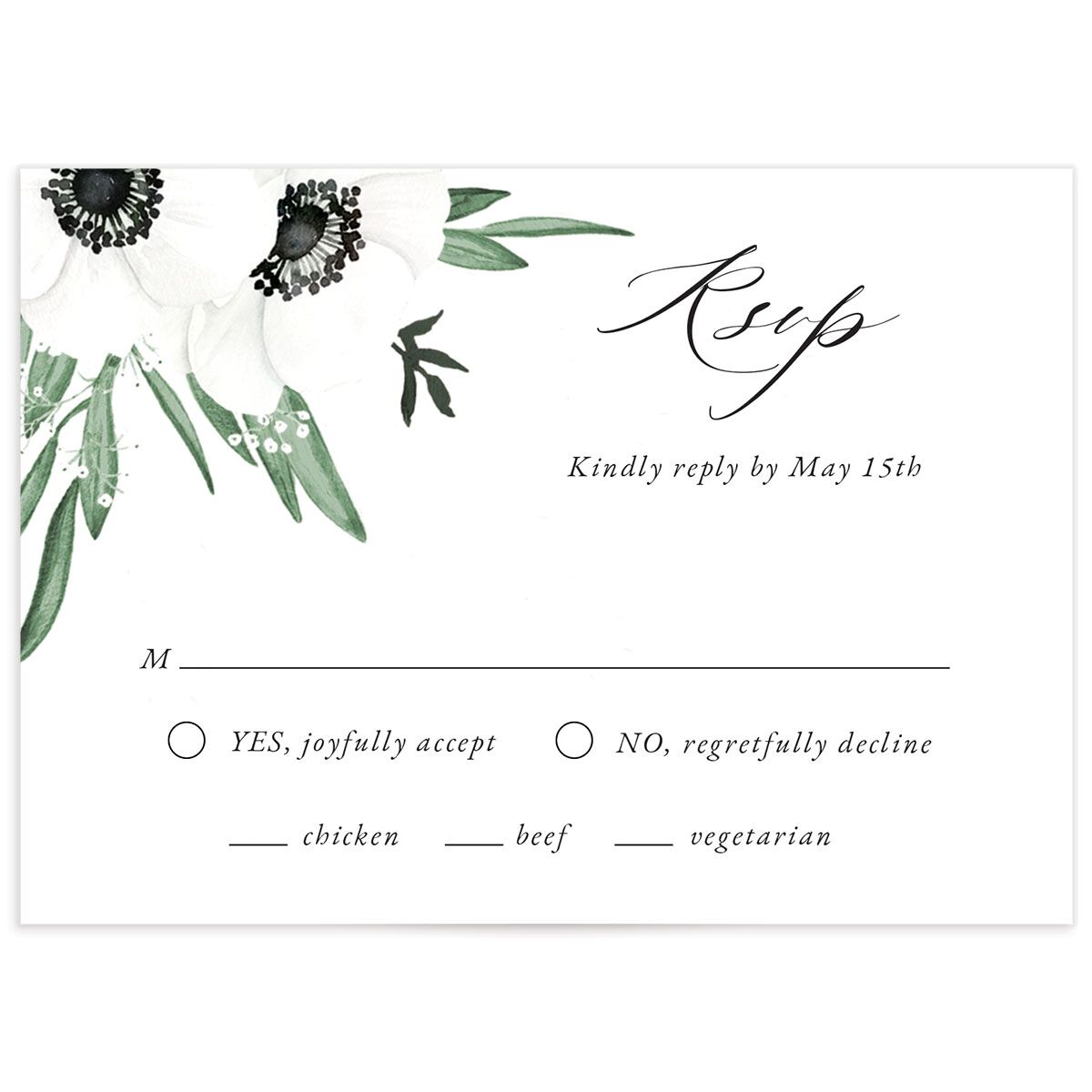Elegant Windflower Wedding Response Cards