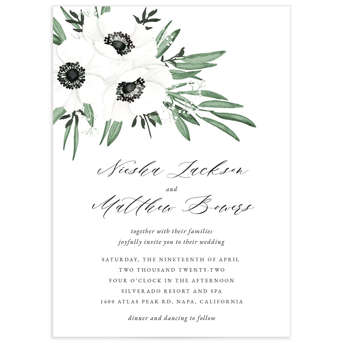 Elegant Windflower Wedding Invitations