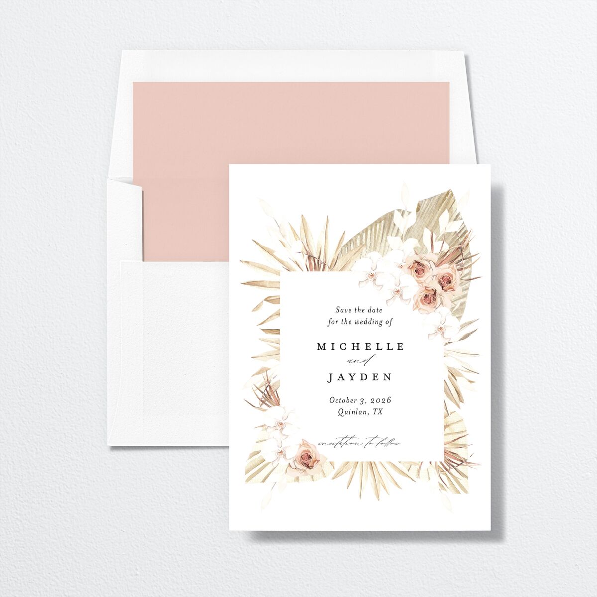 Neutral Bohemian Save the Date Cards Soft Pink Signature smooth No