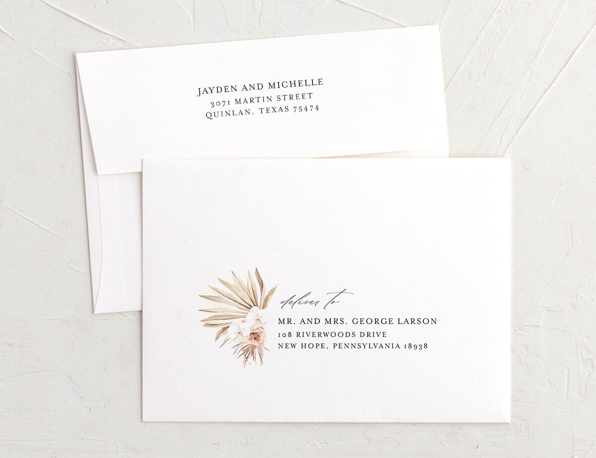 Neutral Bohemian Save The Date Card Envelopes White Standard Soft Pink Both Recipient and Return Addresses