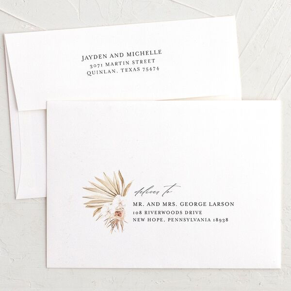 Neutral Bohemian Save The Date Card Envelopes White Standard Soft Pink Both Recipient and Return Addresses