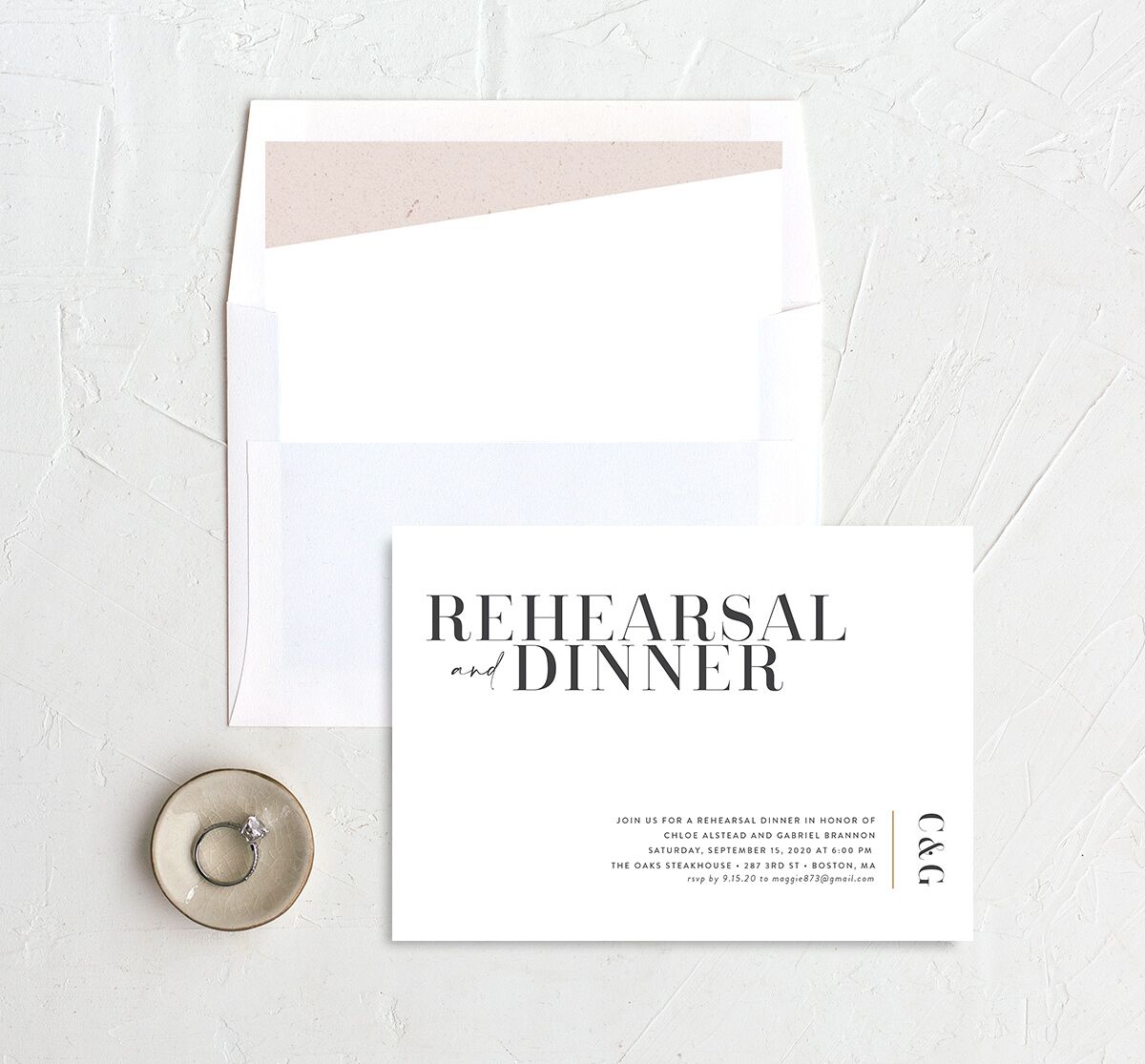 Contemporary Chic Rehearsal Dinner Invitations envelope-and-liner