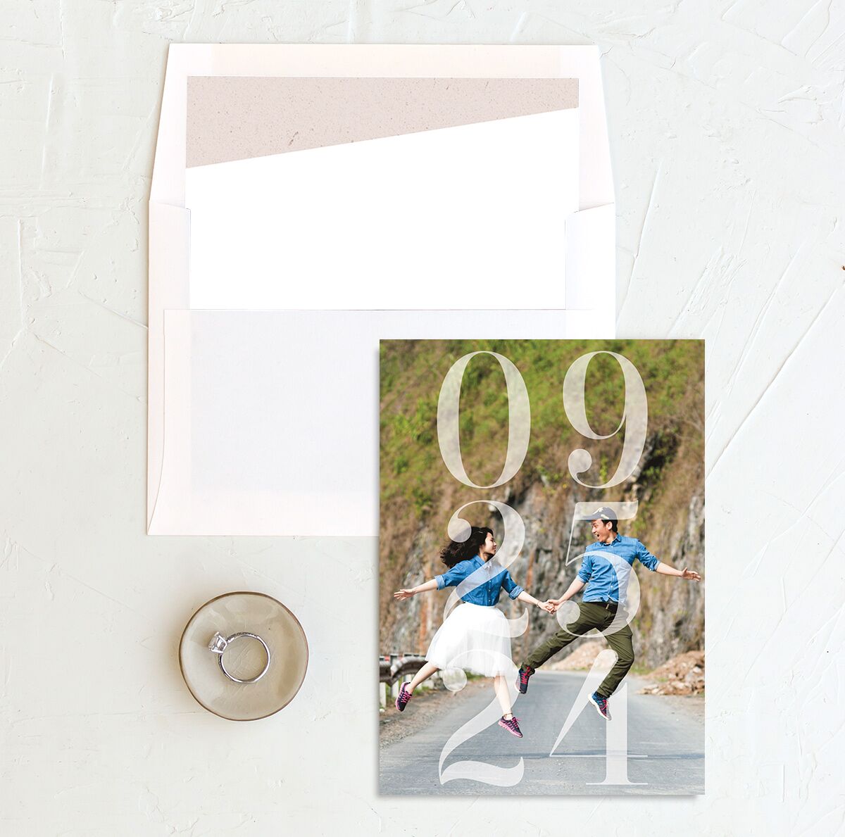 Contemporary Chic Save the Date Cards envelope-and-liner