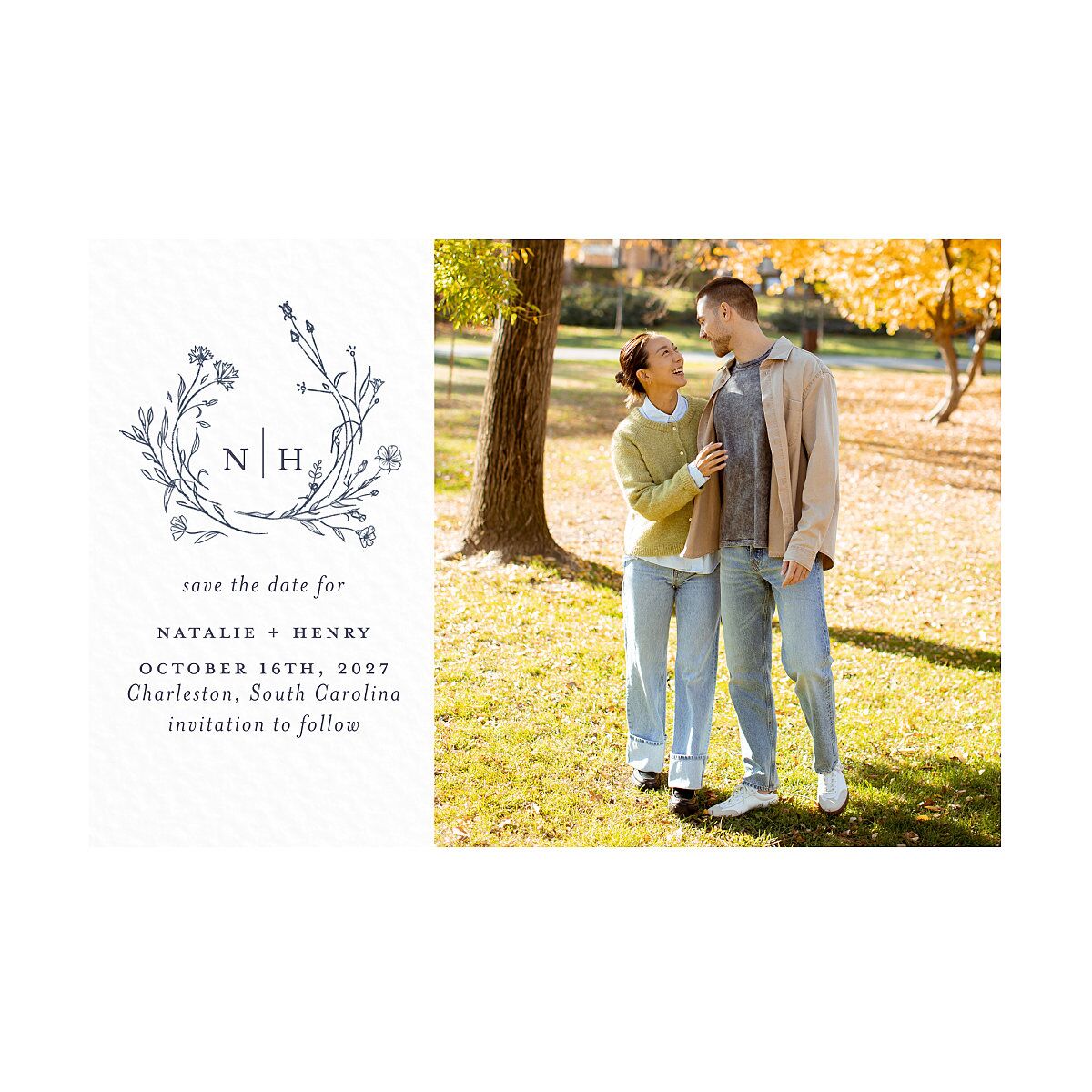 Natural Monogram Save The Date Postcards