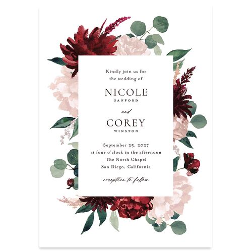 Timeless Bouquet Wedding Invitations Garnet Signature Blank No Standard