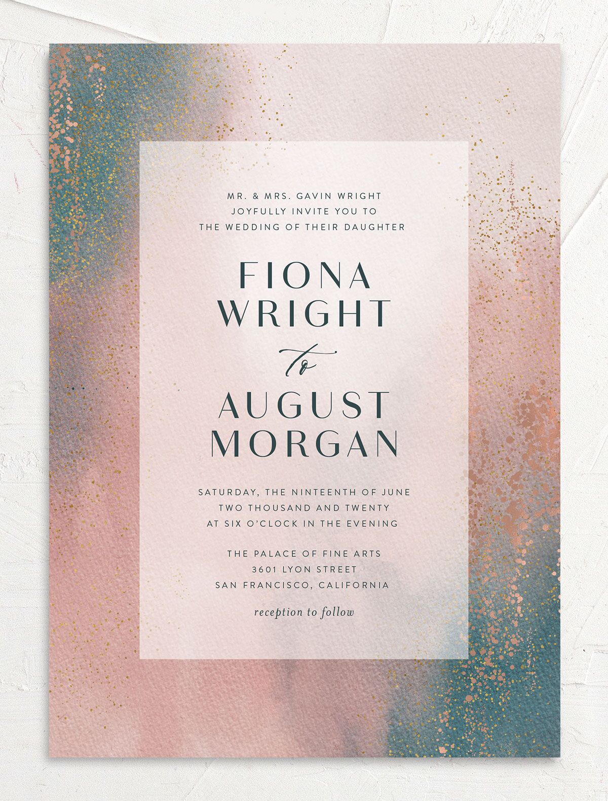 Watercolor Droplet Wedding Invitations front in Pink