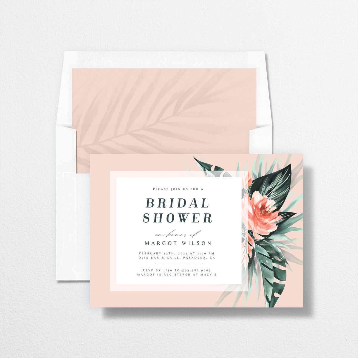 Mod Tropic Bridal Shower Invitations Rose Pink Signature