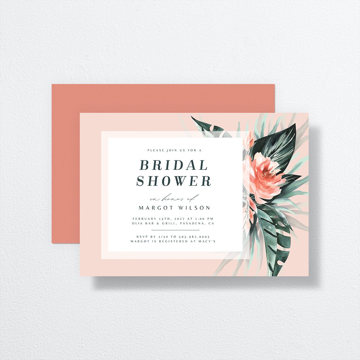 Mod Tropic Bridal Shower Invitations Rose Pink Signature