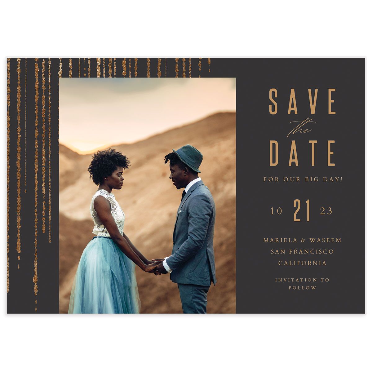 Metallic Glamour Save the Date Cards