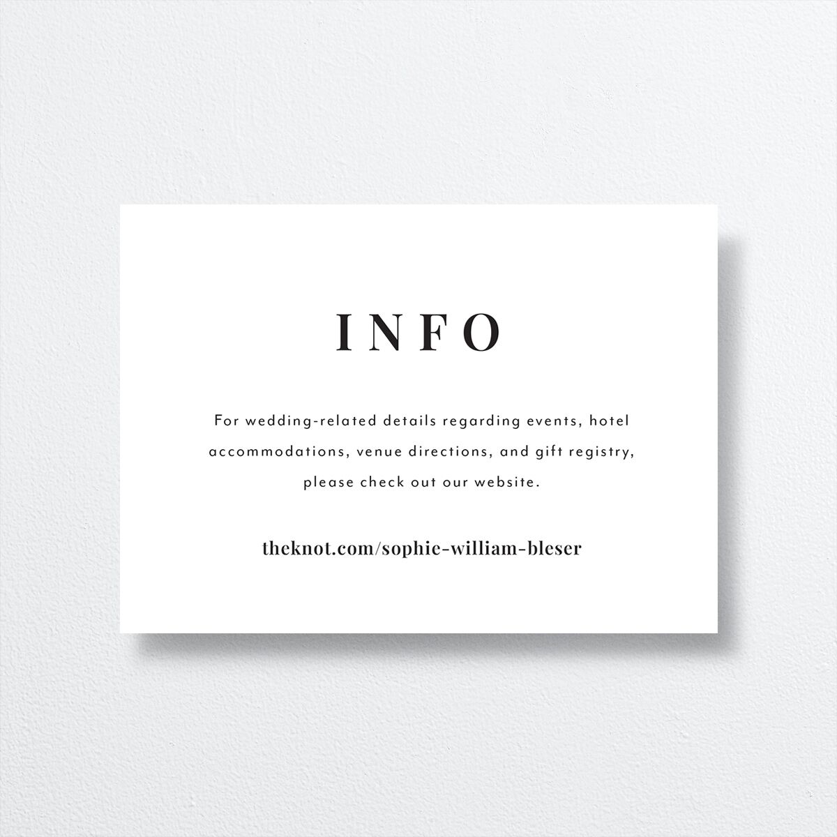 Modern Bodoni Wedding Enclosure Cards front in white