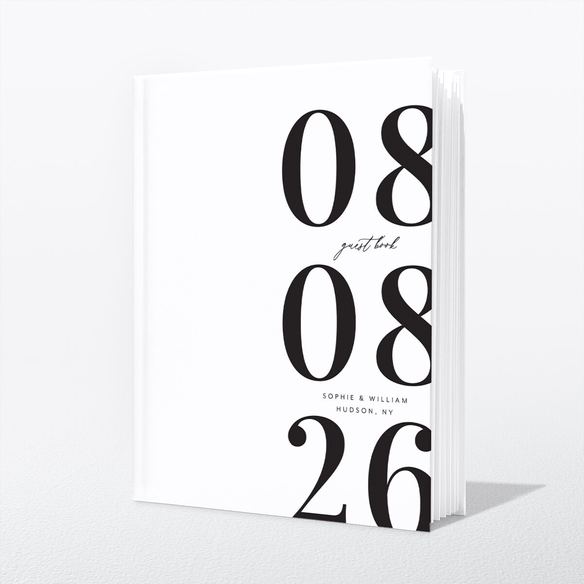 Modern Bodoni Wedding Guest Book front in white