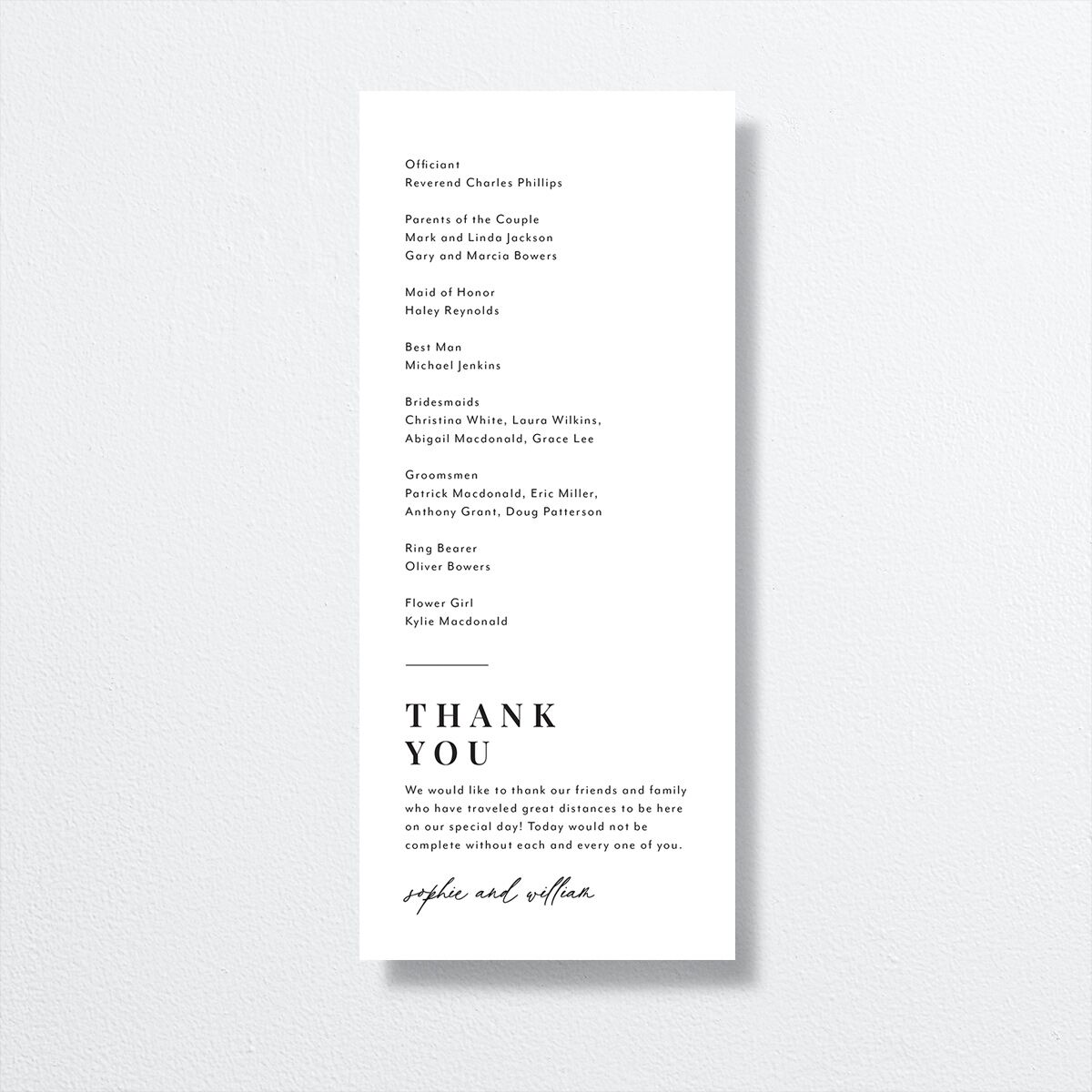 Modern Bodoni Wedding Programs back in white