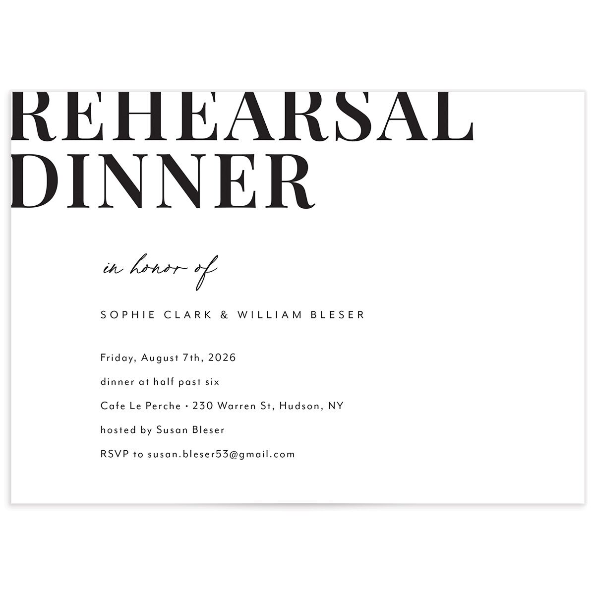 Modern Bodoni Rehearsal Dinner Invitations