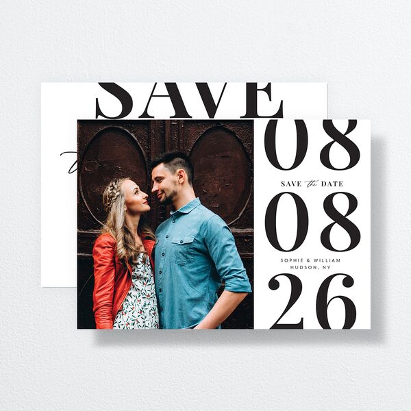 Modern Bodoni Save The Date Cards front-and-back