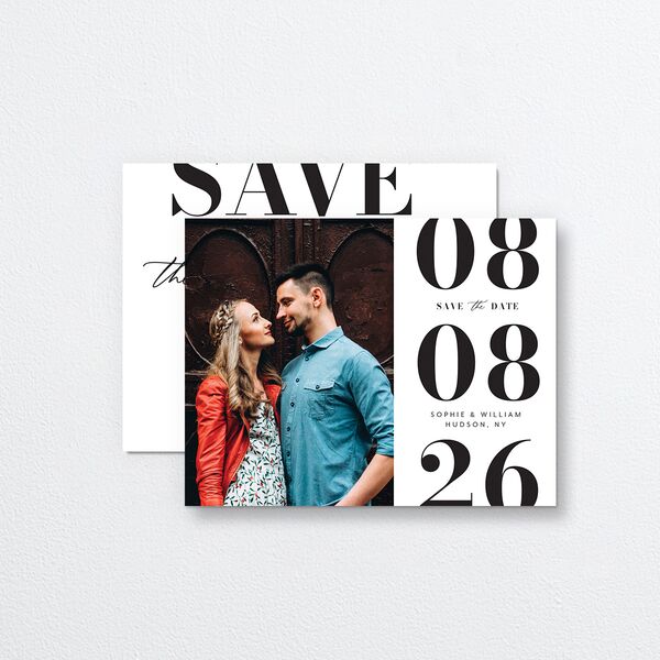 Modern Bodoni Save the Date Petite Cards front-and-back in White