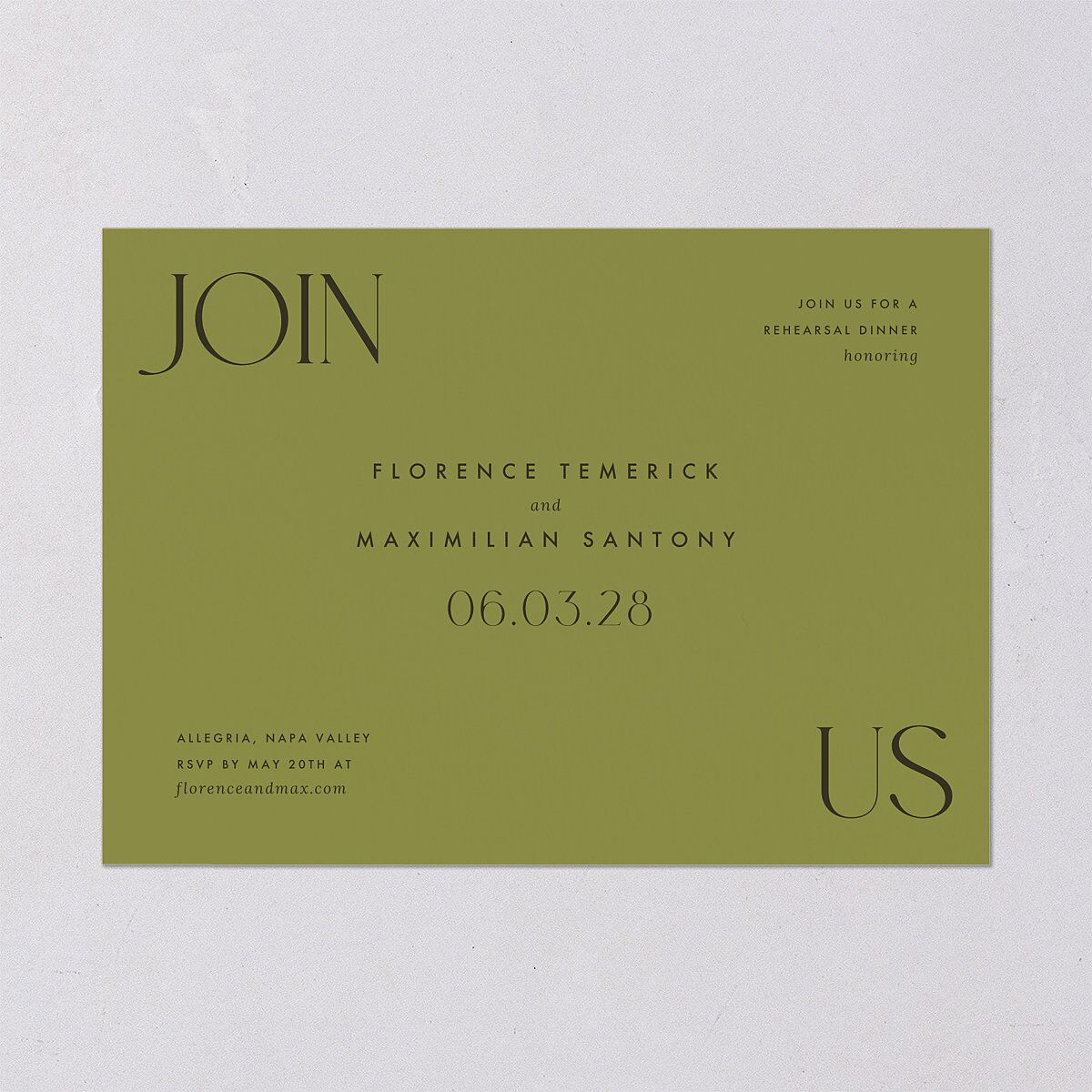 Modern Initials Rehearsal Dinner Invitations Olive Signature Blank Standard