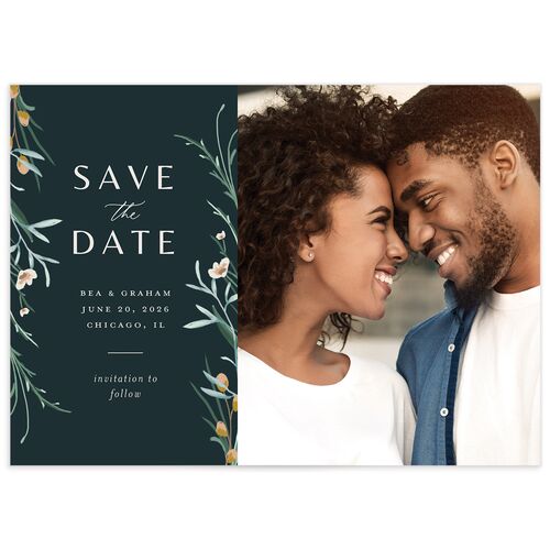 Dark Wreath Save The Date Cards Hunter Green Signature smooth No