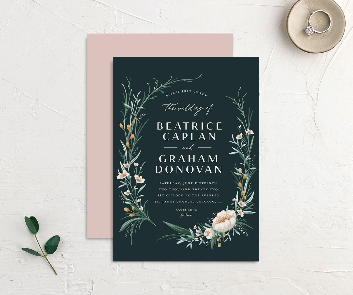 Floral Garland Wedding Invitations Jewel Green Signature No