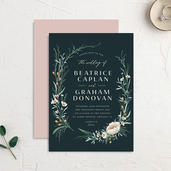 Floral Garland Wedding Invitations Jewel Green Signature No