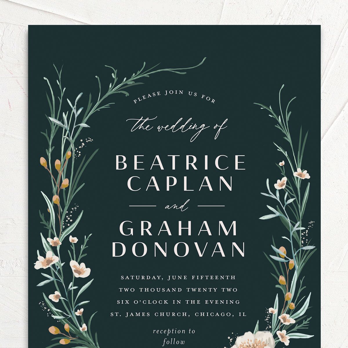 Floral Garland Wedding Invitations Jewel Green Signature No