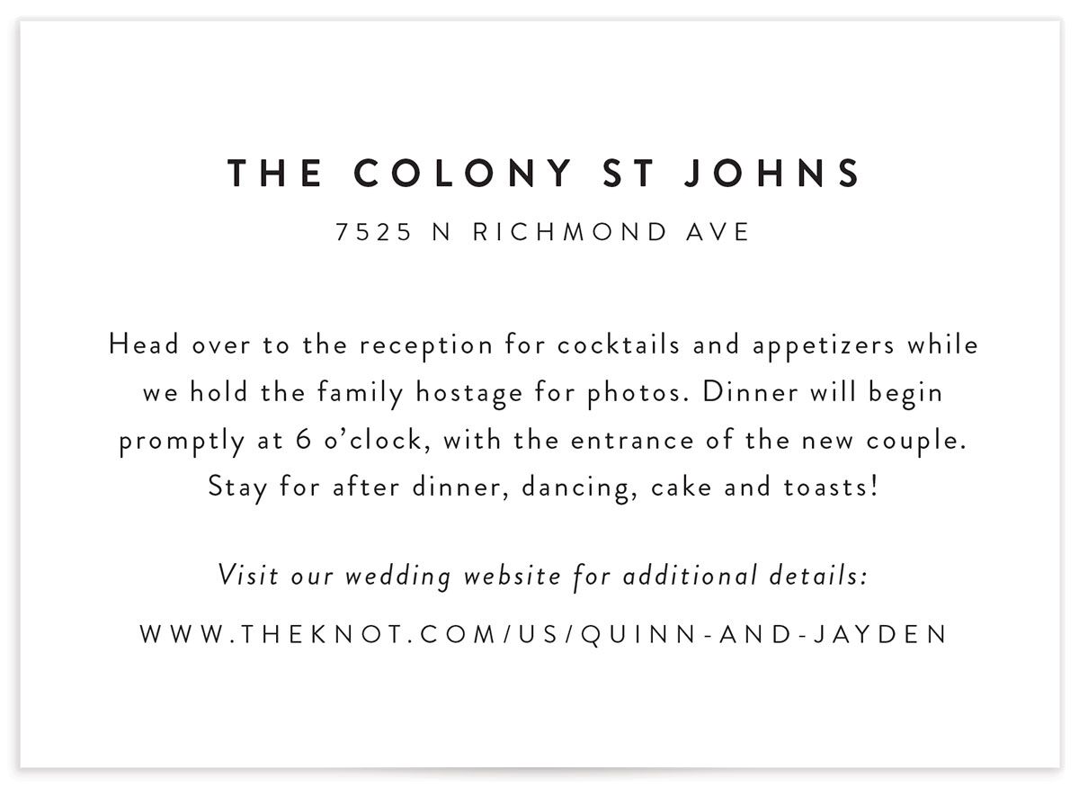 Effortless Elegance Wedding Enclosure Cards back in white