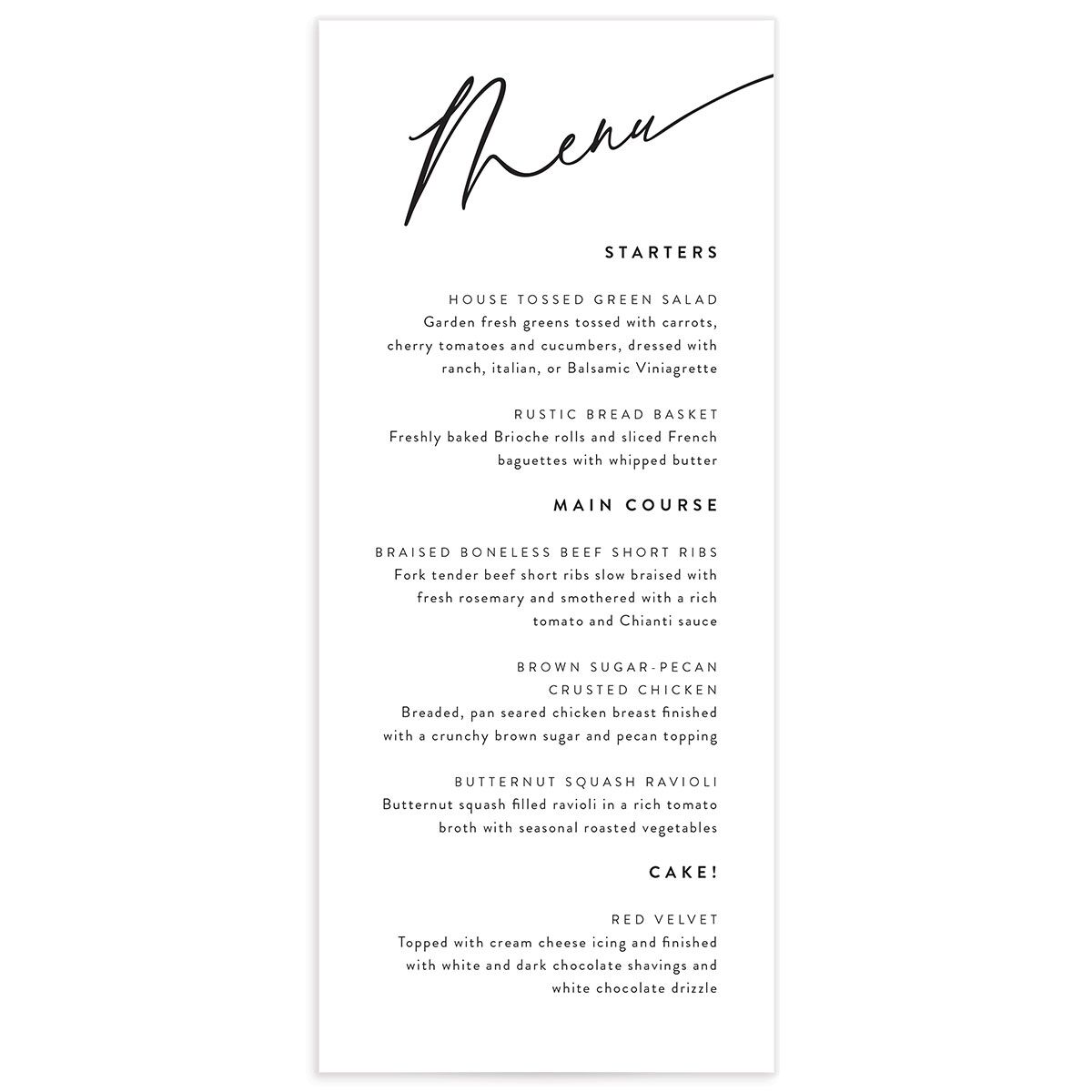 Effortless Elegance Menus