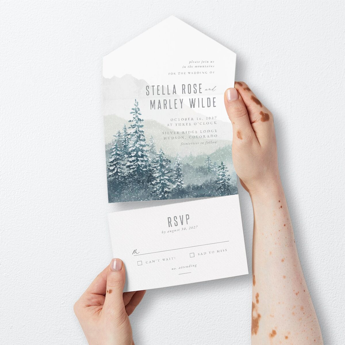 Painted Mountains All-in-One Wedding Invitations card-and-rsvp