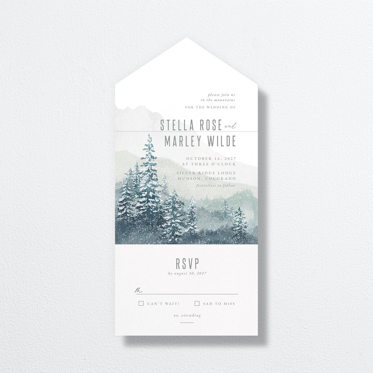 Painted Mountains All-in-One Wedding Invitations front