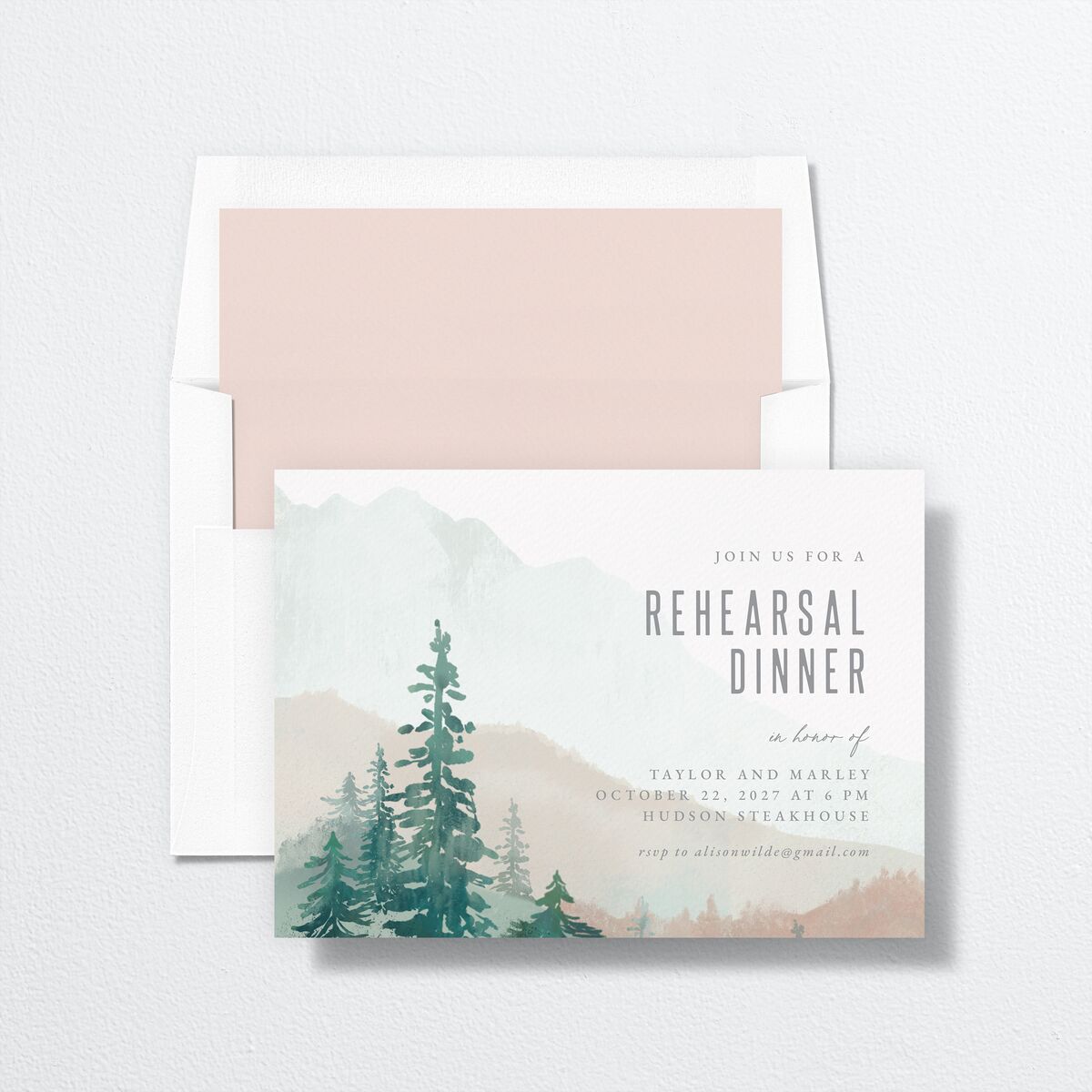 Painted Mountains Rehearsal Dinner Invitations Eucalyptus Signature Standard