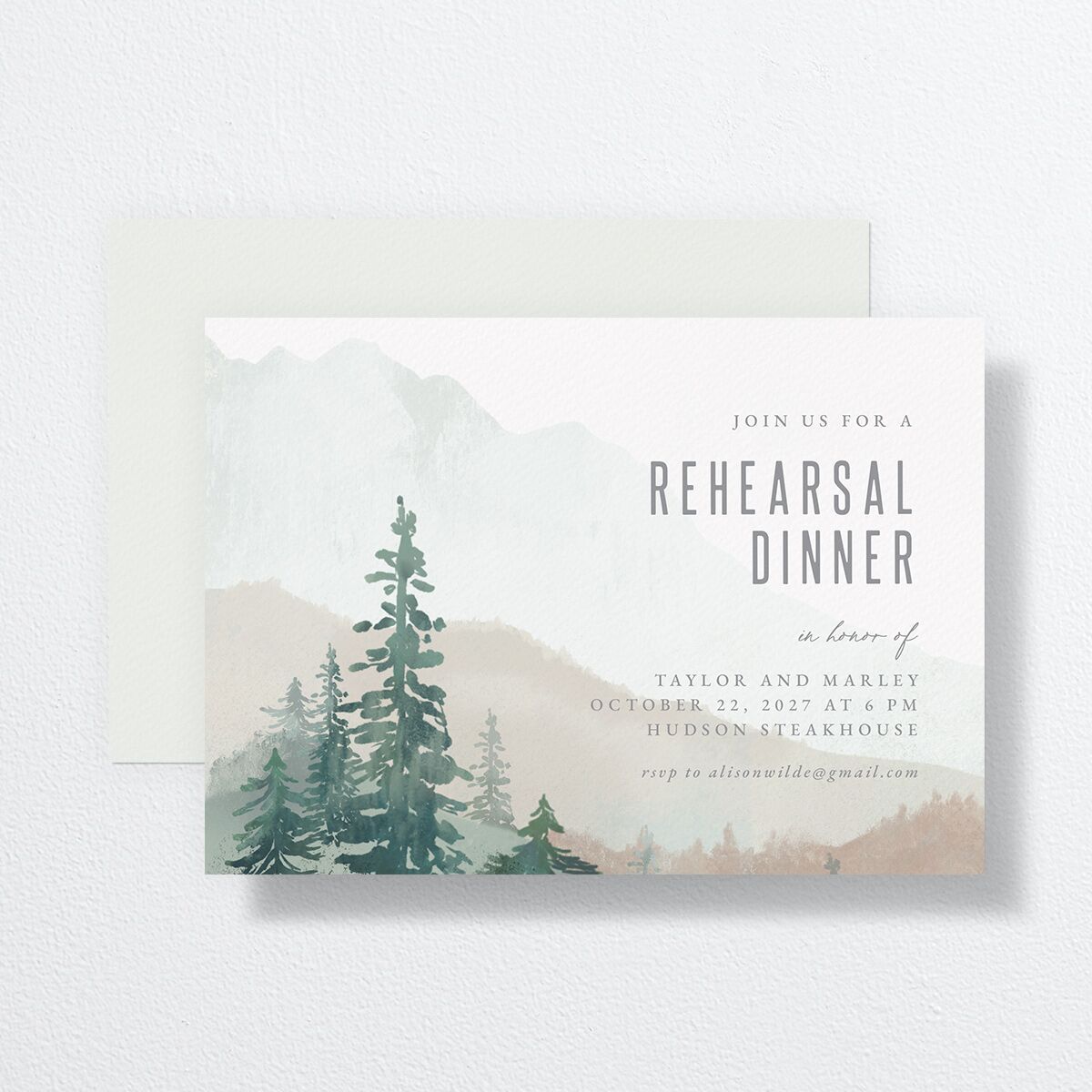 Painted Mountains Rehearsal Dinner Invitations Eucalyptus Signature Standard