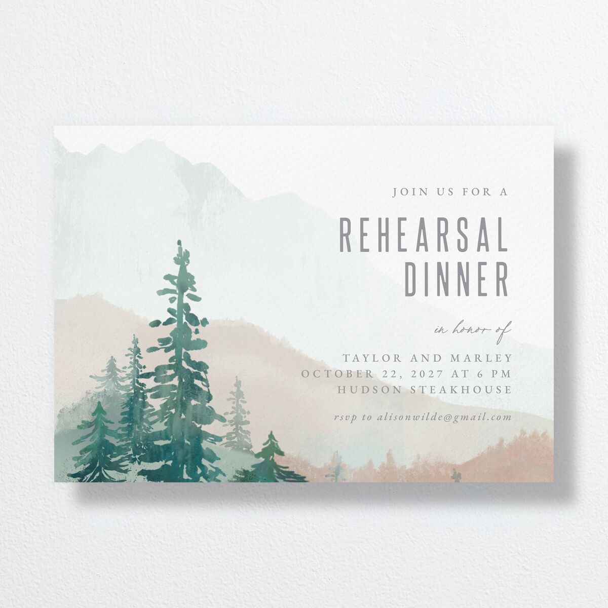 Painted Mountains Rehearsal Dinner Invitations Eucalyptus Signature Standard