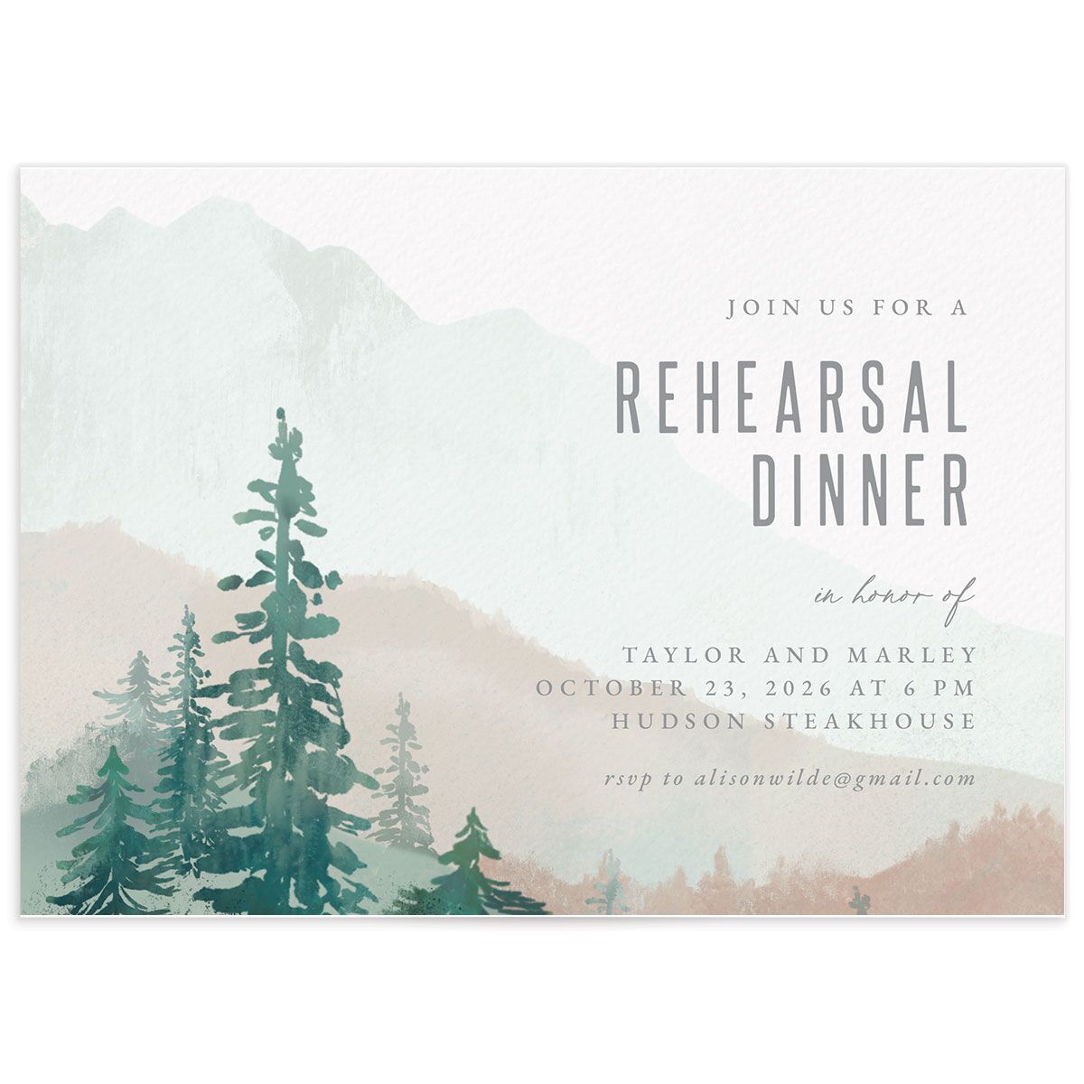 Painted Mountains Rehearsal Dinner Invitations