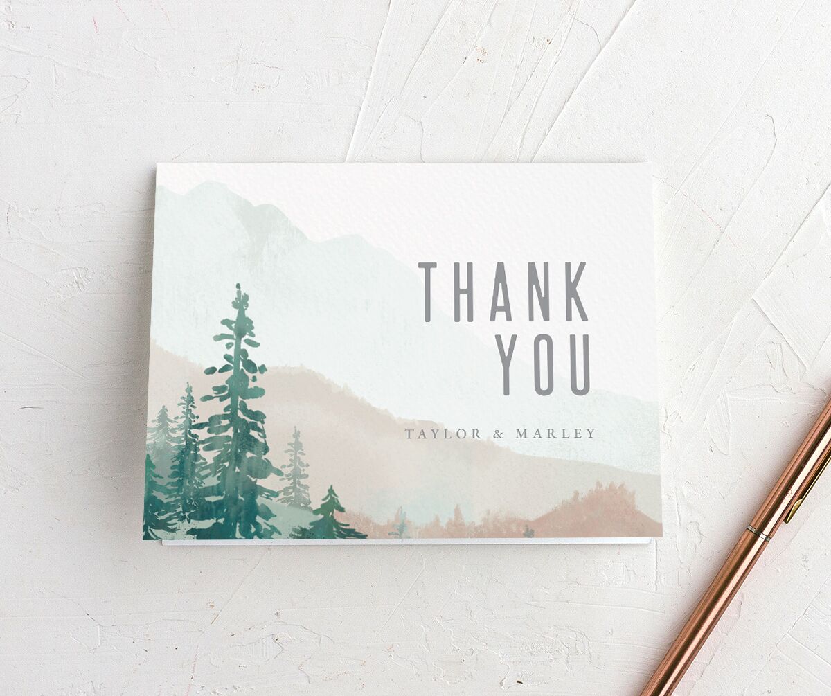 Painted Mountains Wedding Thank You Cards Eucalyptus
