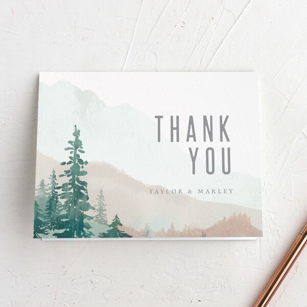 Painted Mountains Wedding Thank You Cards Eucalyptus